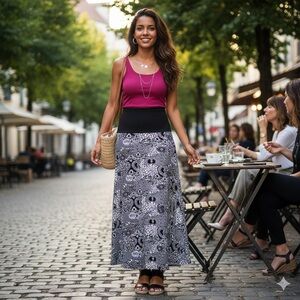 J.B.S. Black and White Patterned Maxi Skirt